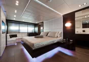 Picture master stateroom AB 116 superyacht M/Y Blue Force One 119 feet luxury crewed motor yacht charter East Mediterranean