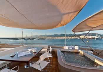 Picture Sun deck AB 116 superyacht M/Y Blue Force One 119 feet luxury crewed motor yacht charter Greece West Mediterranean