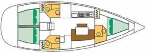 Beneteau Cyclades 43 Layout sailing yacht charter Greece