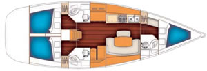 Layout Cyclades 43.3 Beneteau bareboat sailing yacht charter Greece