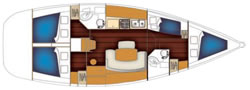 Layout Cyclades 43.4 Beneteau bareboat sailing yacht charter Greece